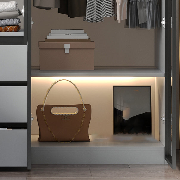 Modern Wood Frame Wardrobe Armoire Freestanding Wardrobe with 3 Self Close Drawers