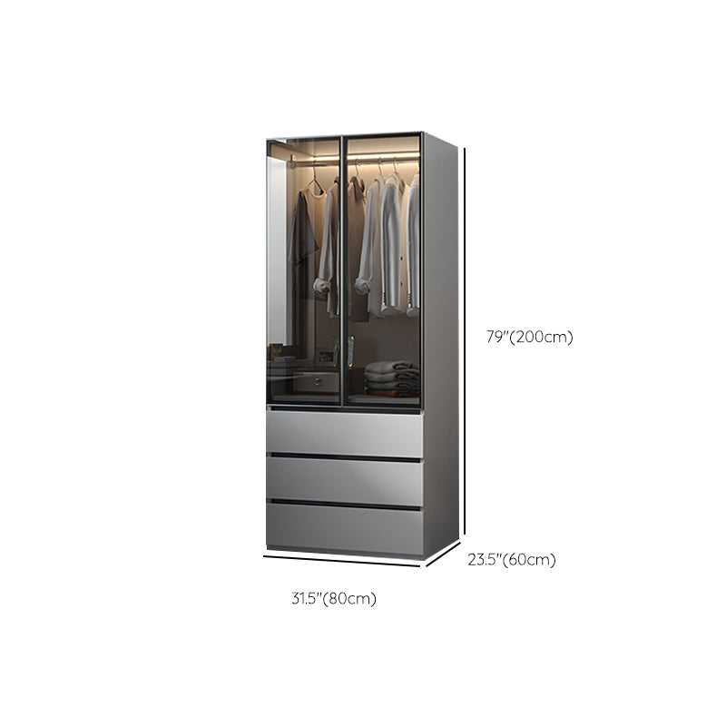 Modern Wood Frame Wardrobe Armoire Freestanding Wardrobe with 3 Self Close Drawers