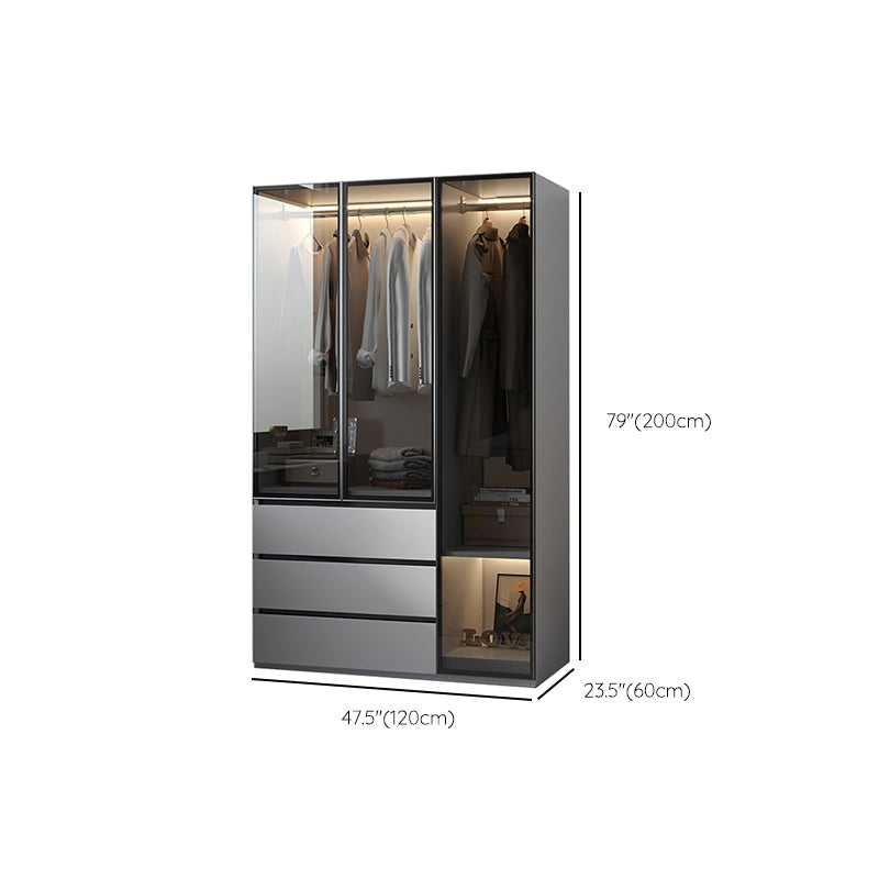 Modern Wood Frame Wardrobe Armoire Freestanding Wardrobe with 3 Self Close Drawers