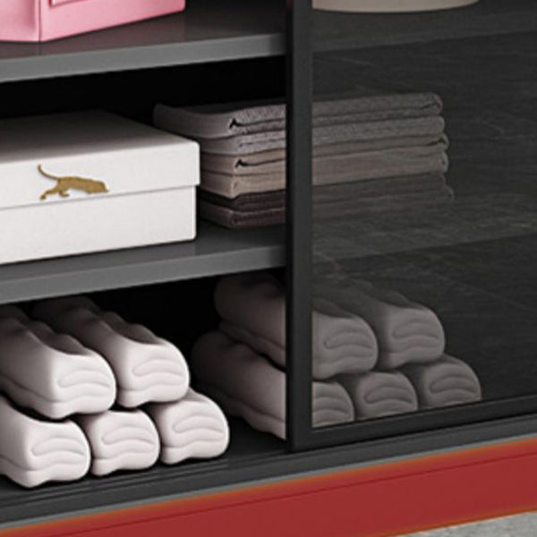 Modern White Wood Frame Wardrobe Freestanding Wardrobe with Sliding Glass Doors