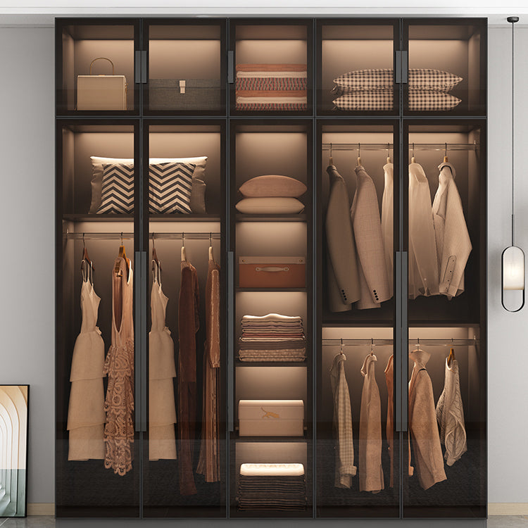 Modern Wooden Frame Wardrobe Freestanding Multifunctional Wardrobe Tempered Glass Doors