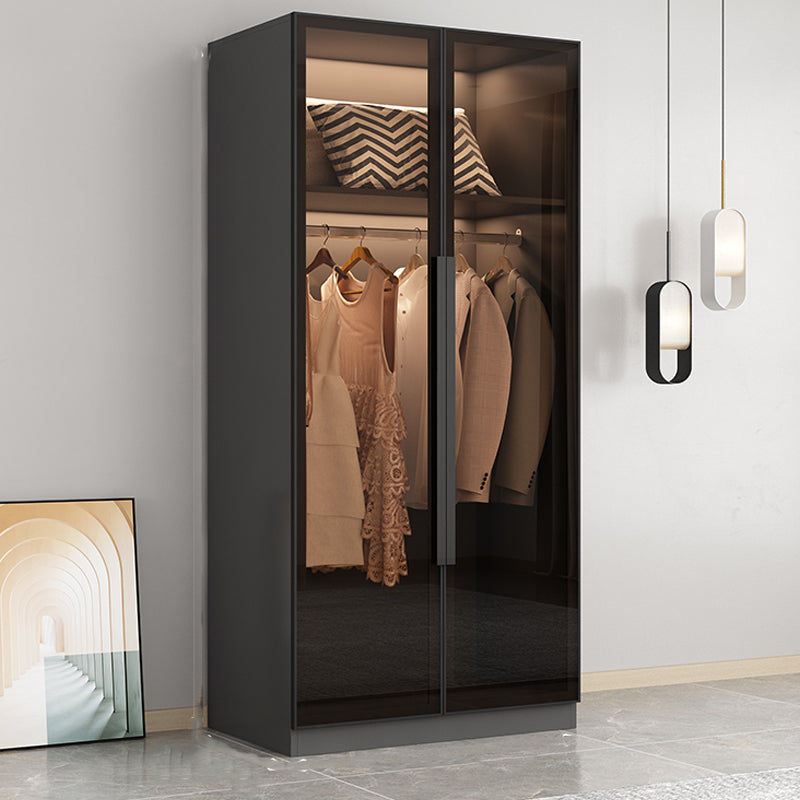 Modern Wooden Frame Wardrobe Freestanding Multifunctional Wardrobe Tempered Glass Doors