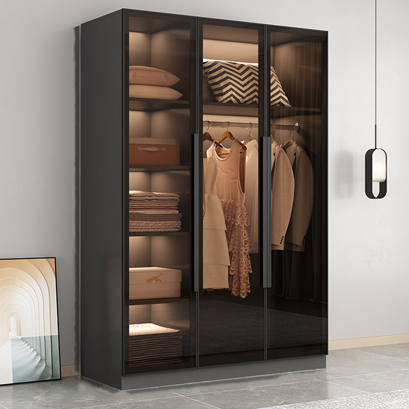 Modern Wooden Frame Wardrobe Freestanding Multifunctional Wardrobe Tempered Glass Doors