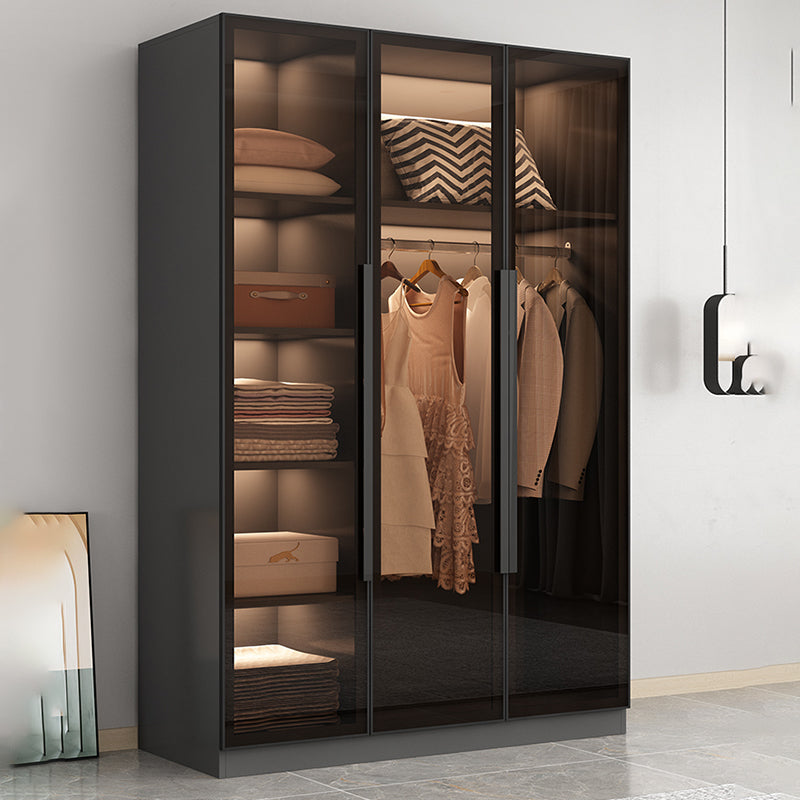Modern Wooden Frame Wardrobe Freestanding Multifunctional Wardrobe Tempered Glass Doors