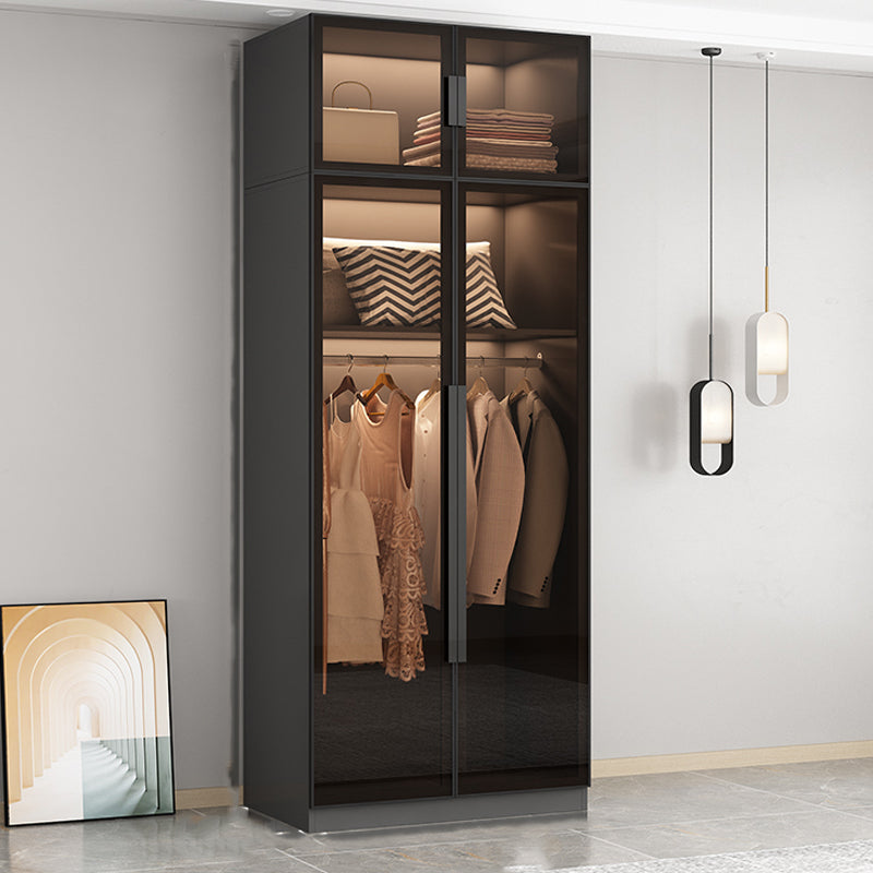 Modern Wooden Frame Wardrobe Freestanding Multifunctional Wardrobe Tempered Glass Doors