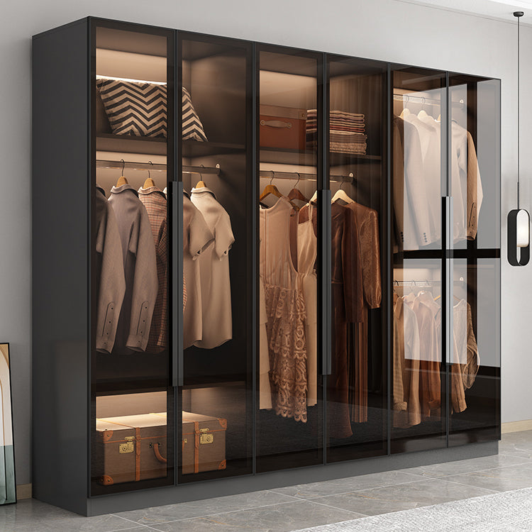 Modern Wooden Frame Wardrobe Freestanding Multifunctional Wardrobe Tempered Glass Doors
