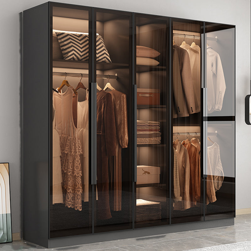 Modern Wooden Frame Wardrobe Freestanding Multifunctional Wardrobe Tempered Glass Doors
