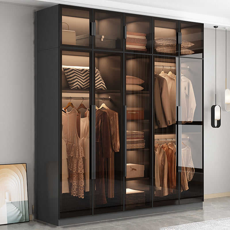 Modern Wooden Frame Wardrobe Freestanding Multifunctional Wardrobe Tempered Glass Doors