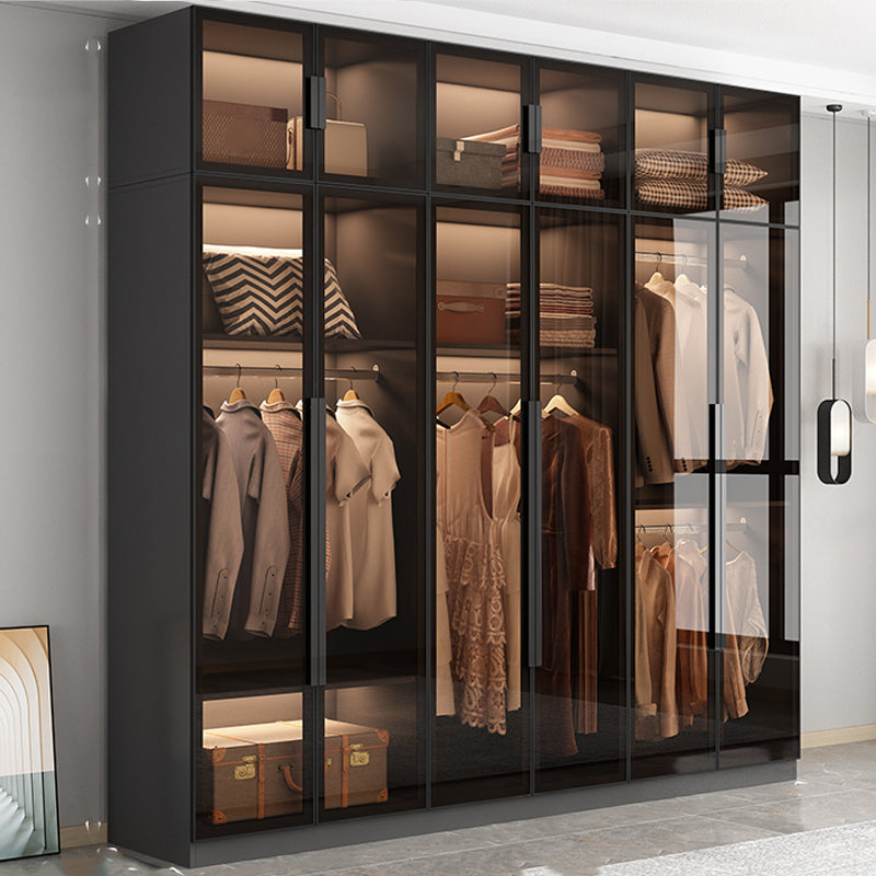 Modern Wooden Frame Wardrobe Freestanding Multifunctional Wardrobe Tempered Glass Doors