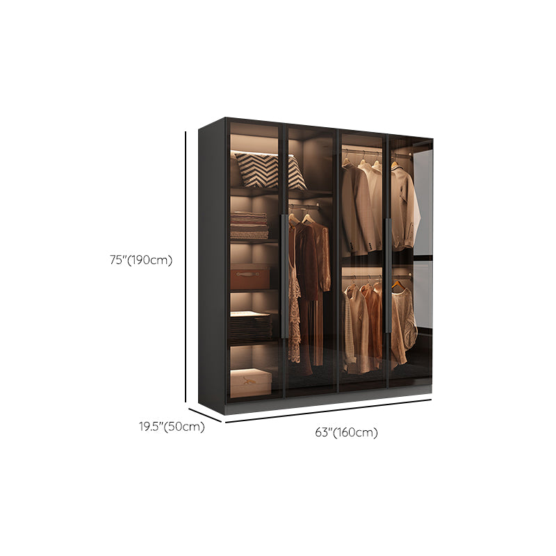Modern Wooden Frame Wardrobe Freestanding Multifunctional Wardrobe Tempered Glass Doors