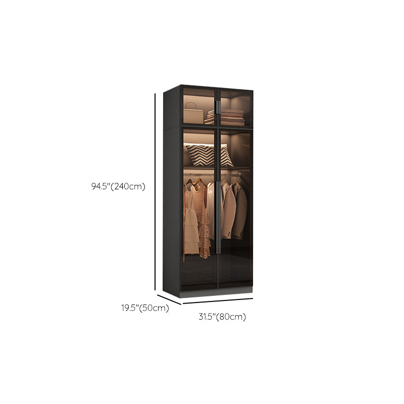 Modern Wooden Frame Wardrobe Freestanding Multifunctional Wardrobe Tempered Glass Doors