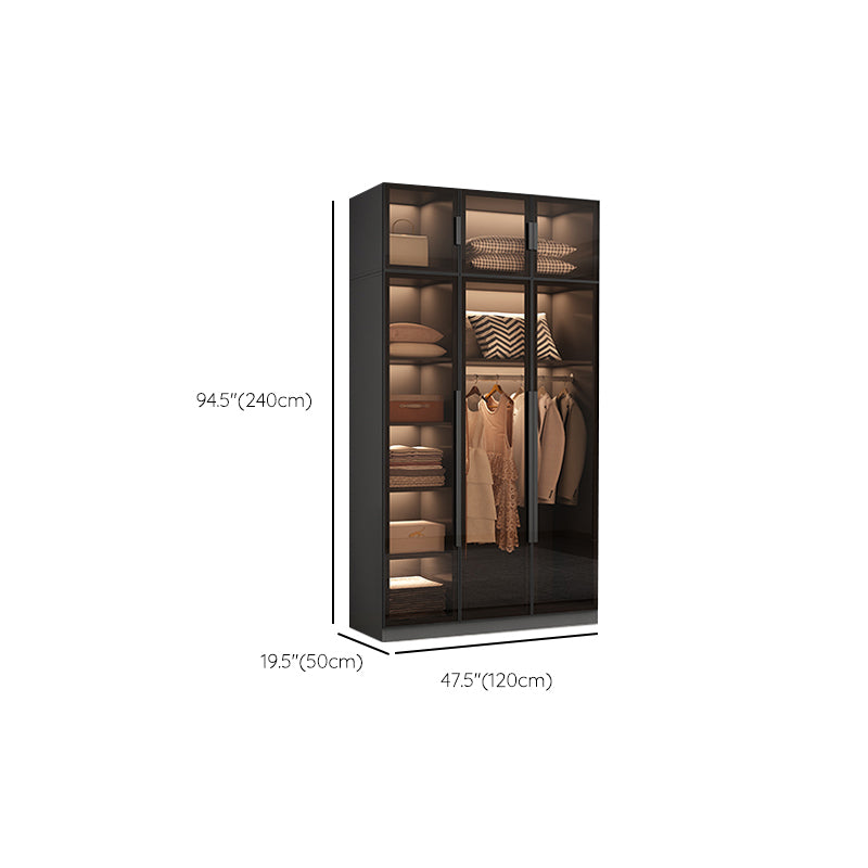 Modern Wooden Frame Wardrobe Freestanding Multifunctional Wardrobe Tempered Glass Doors