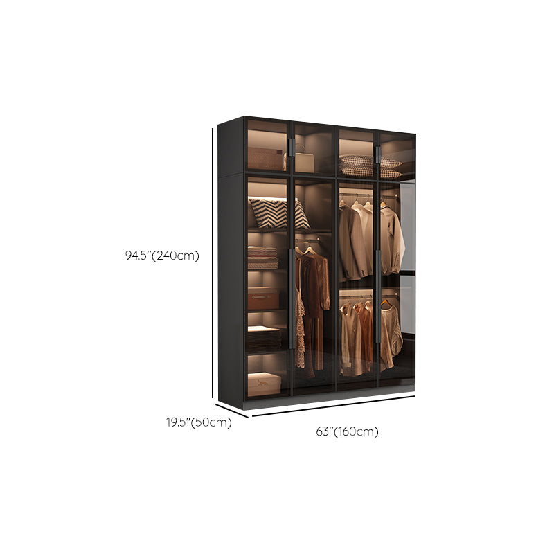 Modern Wooden Frame Wardrobe Freestanding Multifunctional Wardrobe Tempered Glass Doors