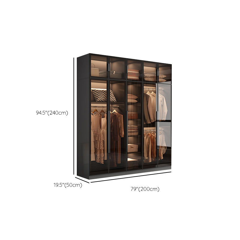 Modern Wooden Frame Wardrobe Freestanding Multifunctional Wardrobe Tempered Glass Doors