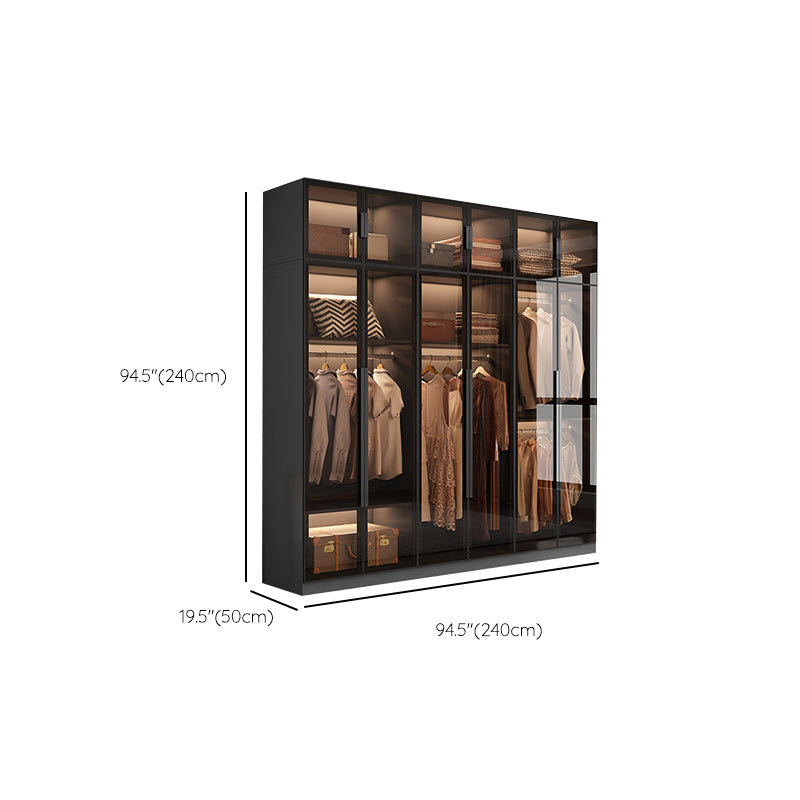 Modern Wooden Frame Wardrobe Freestanding Multifunctional Wardrobe Tempered Glass Doors