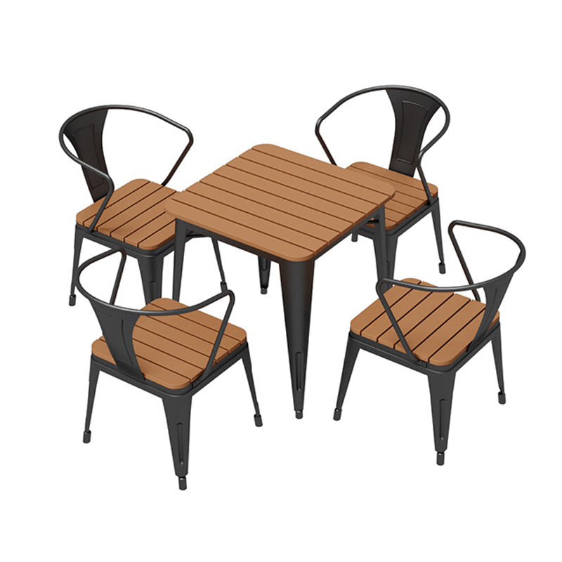 Modern Patio Dining Table Set 1/3/5 Pcs Iron Frame Patio Dining Table and Chairs in Black