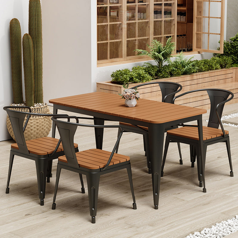 Modern Patio Dining Table Set 1/3/5 Pcs Iron Frame Patio Dining Table and Chairs in Black