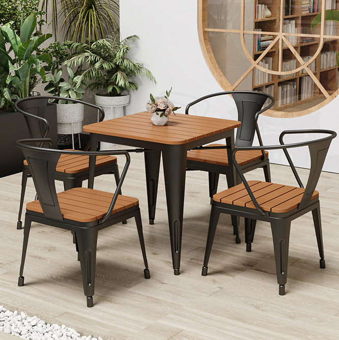 Modern Patio Dining Table Set 1/3/5 Pcs Iron Frame Patio Dining Table and Chairs in Black