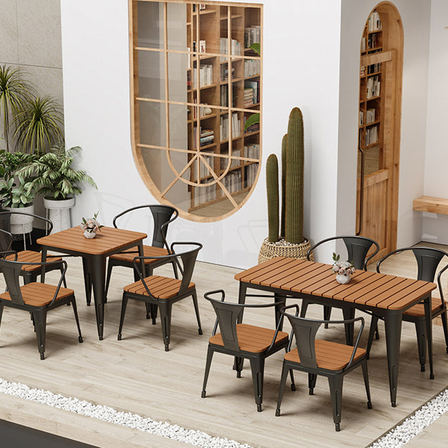 Modern Patio Dining Table Set 1/3/5 Pcs Iron Frame Patio Dining Table and Chairs in Black