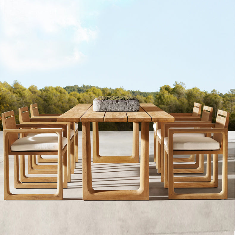 Modern Patio Dining Table Set 1/7 Pcs Solid Wood Patio Dining Table and Upholstered Chairs