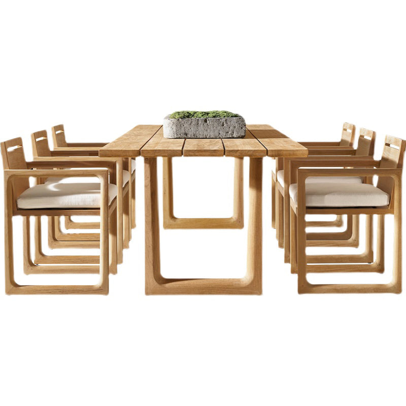 Modern Patio Dining Table Set 1/7 Pcs Solid Wood Patio Dining Table and Upholstered Chairs