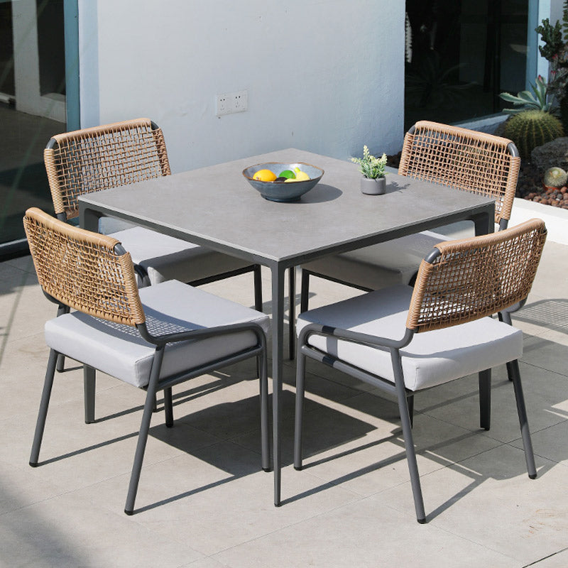 Modern Patio Dining Table Set 1/5/7 Pcs Stone Top Table with Upholstered Side Chairs