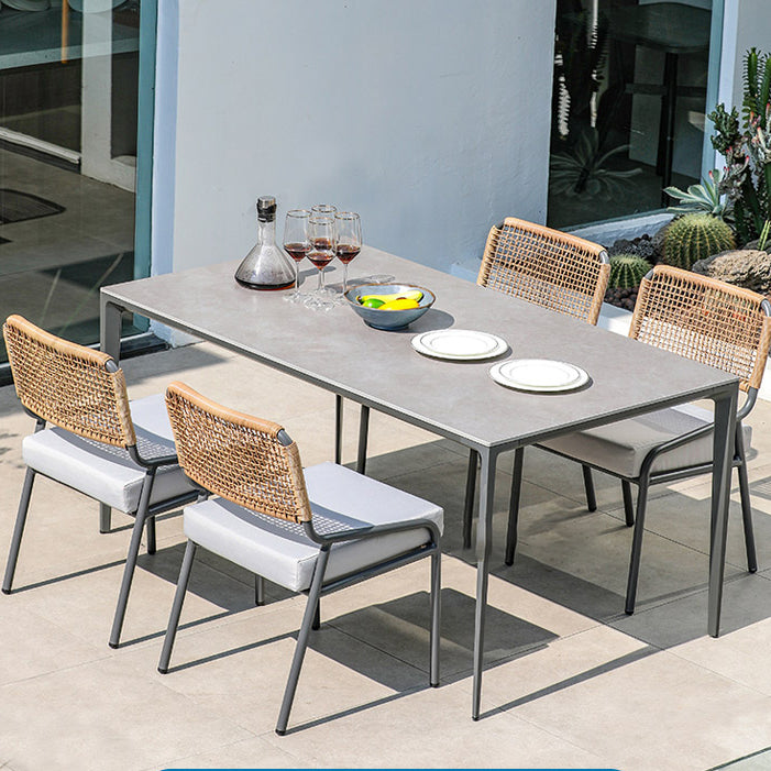 Modern Patio Dining Table Set 1/5/7 Pcs Stone Top Table with Upholstered Side Chairs
