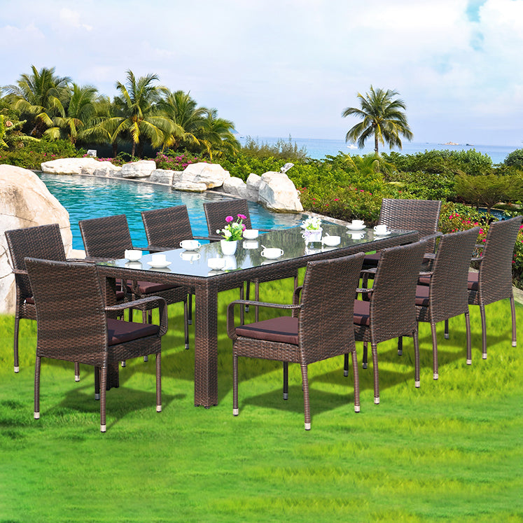 Outdoor Patio Dining Table Set 1/9/11 Pcs Plastic Wicker Frame Patio Table and Chairs
