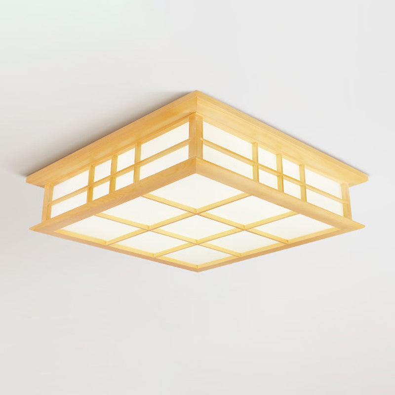 Square Ceiling Light Wooden LED Ceiling Mount Light with Acrylic Shade for Living Room