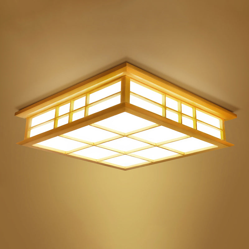 Square Ceiling Light Wooden LED Ceiling Mount Light with Acrylic Shade for Living Room