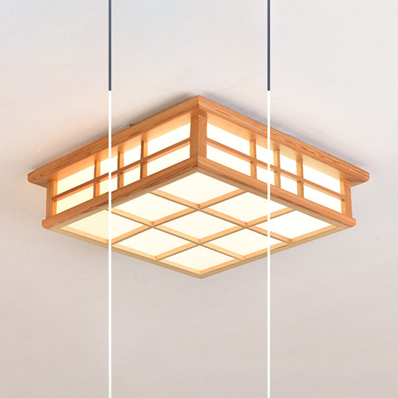 Square Ceiling Light Wooden LED Ceiling Mount Light with Acrylic Shade for Living Room