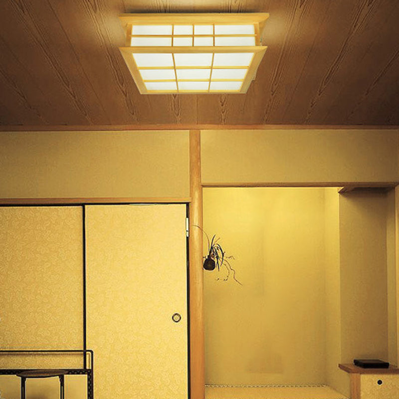 Square Ceiling Light Wooden LED Ceiling Mount Light with Acrylic Shade for Living Room