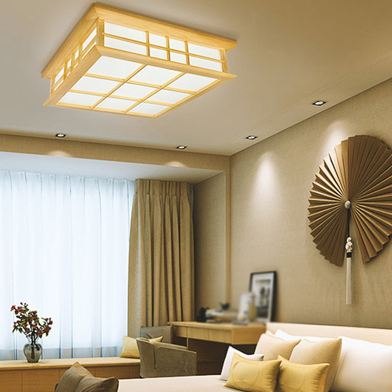 Square Ceiling Light Wooden LED Ceiling Mount Light with Acrylic Shade for Living Room