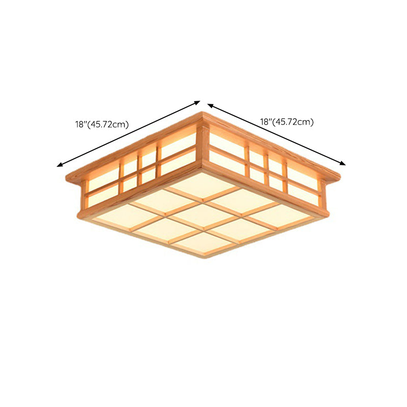 Square Ceiling Light Wooden LED Ceiling Mount Light with Acrylic Shade for Living Room