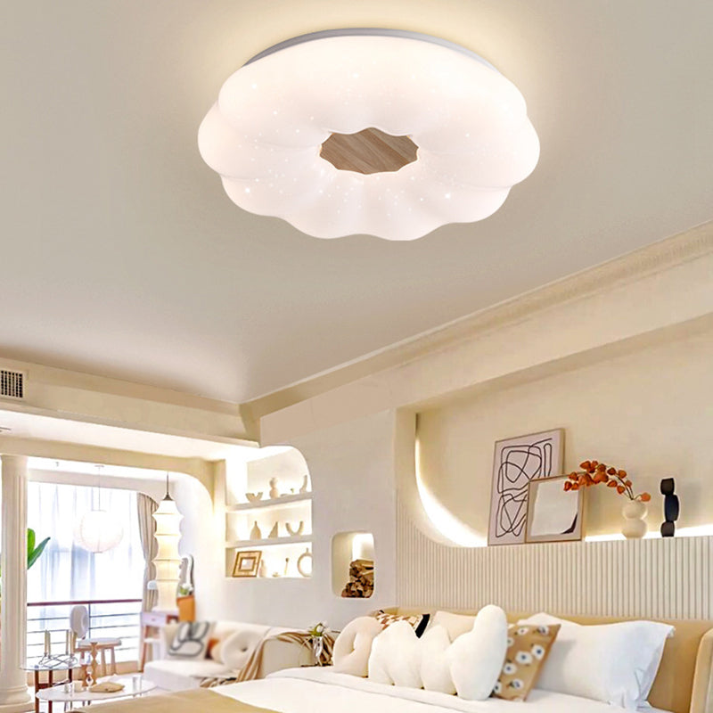 LED Ceiling Light Wooden Ceiling Mount Light with Acrylic Shade for Living Room