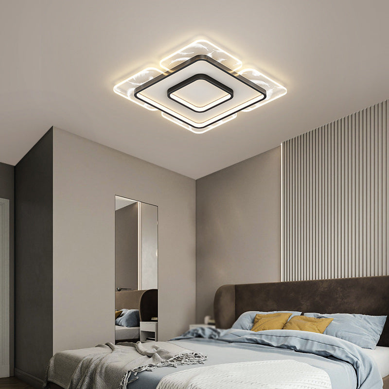 Geometric Shape Metal Flush Light Modern Style Multi Lights Flush Mount Fixture in Black