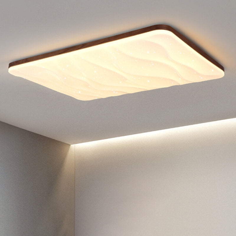 Brown Wood Modern Flush Mount Geometric Shape Ceiling Light with Acrylic Shade for Bedroom