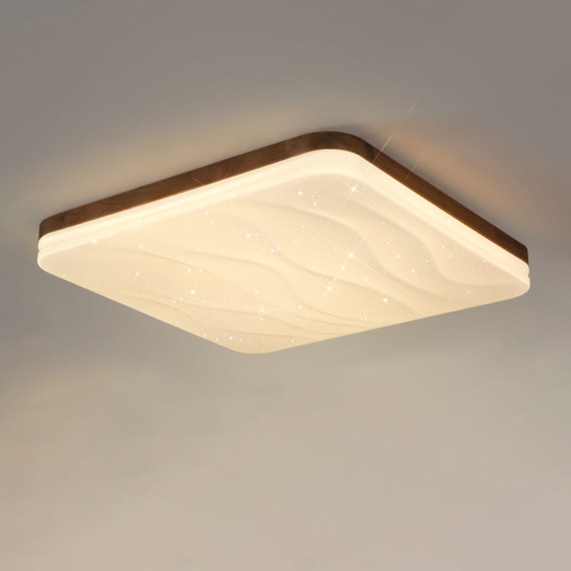Brown Wood Modern Flush Mount Geometric Shape Ceiling Light with Acrylic Shade for Bedroom