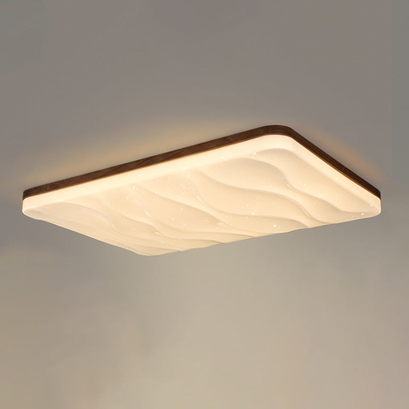 Brown Wood Modern Flush Mount Geometric Shape Ceiling Light with Acrylic Shade for Bedroom