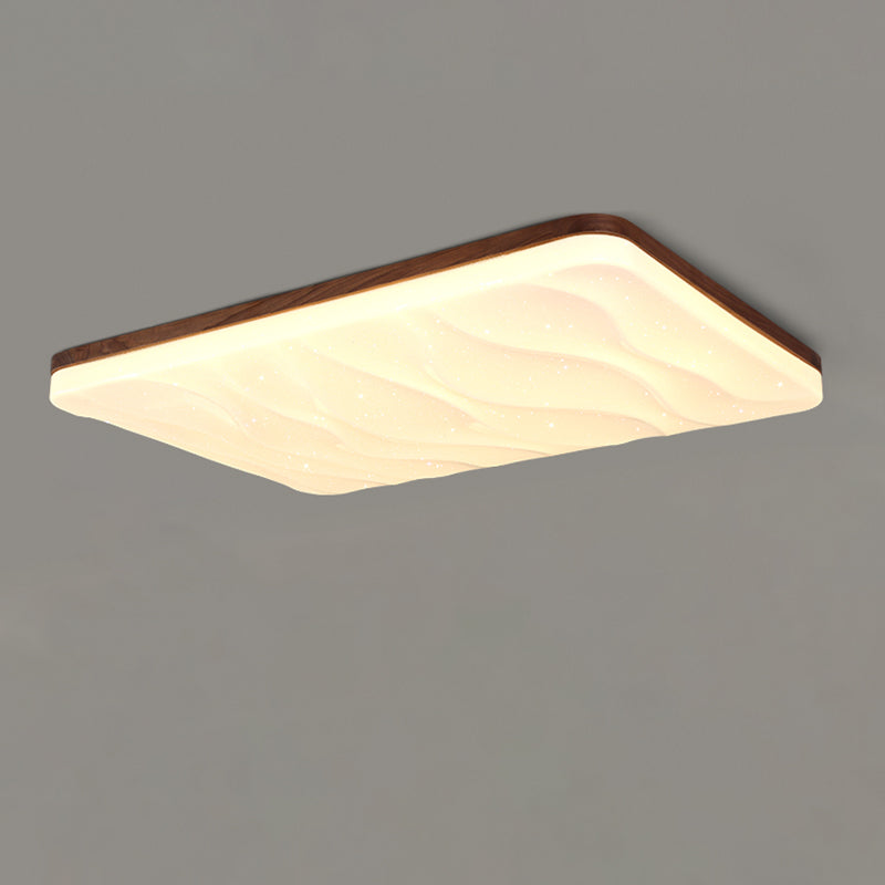 Brown Wood Modern Flush Mount Geometric Shape Ceiling Light with Acrylic Shade for Bedroom