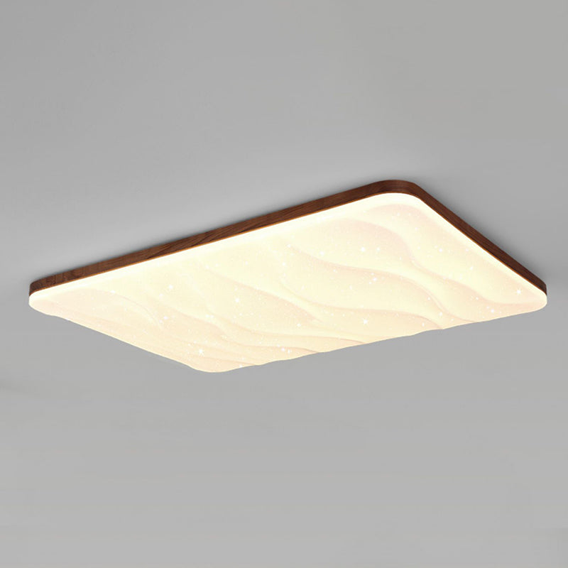 Brown Wood Modern Flush Mount Geometric Shape Ceiling Light with Acrylic Shade for Bedroom