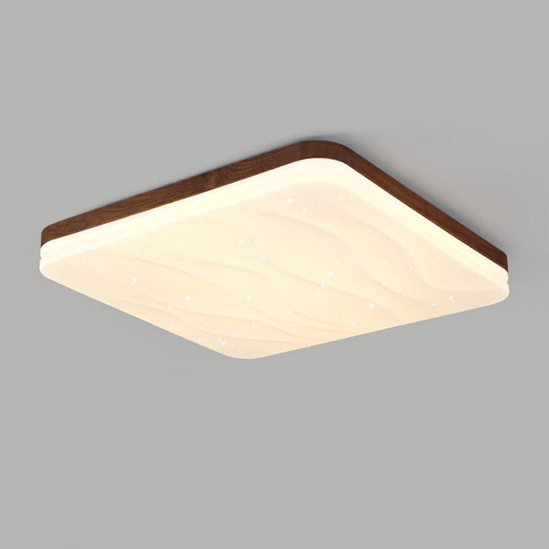 Brown Wood Modern Flush Mount Geometric Shape Ceiling Light with Acrylic Shade for Bedroom