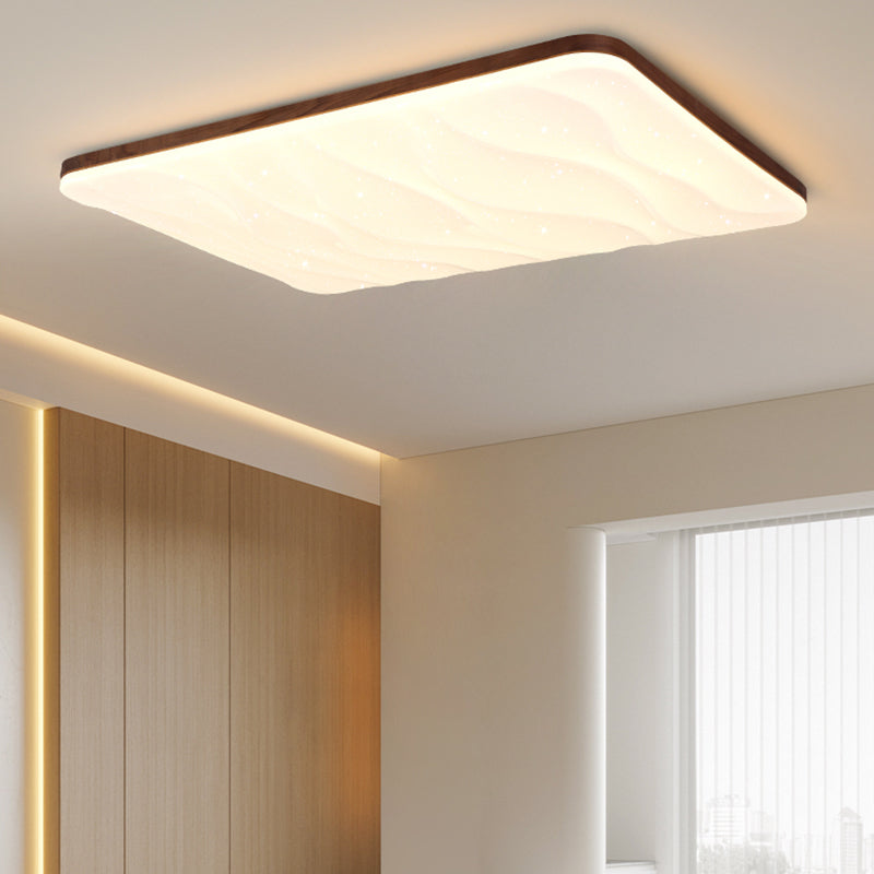 Brown Wood Modern Flush Mount Geometric Shape Ceiling Light with Acrylic Shade for Bedroom