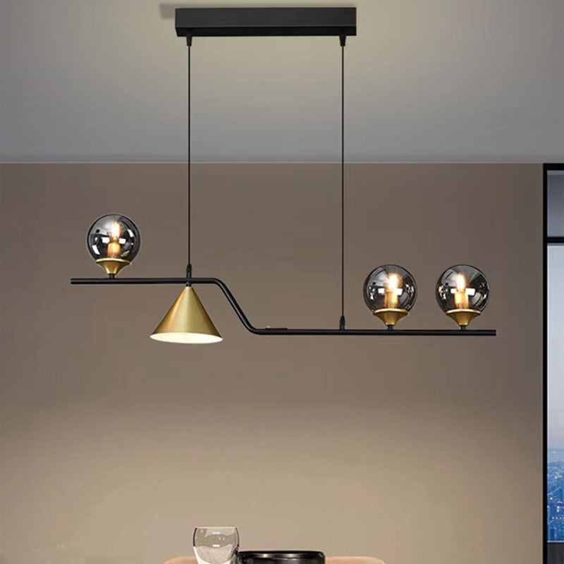 Ball Shape Glass Island Pendants Modern Style Multi Lights Island Pendant Lights in Black