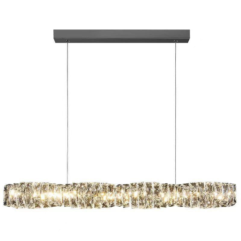 Linear Shape Crystal Island Pendants Modern Style 1 Light Island Pendant Lights in Silver