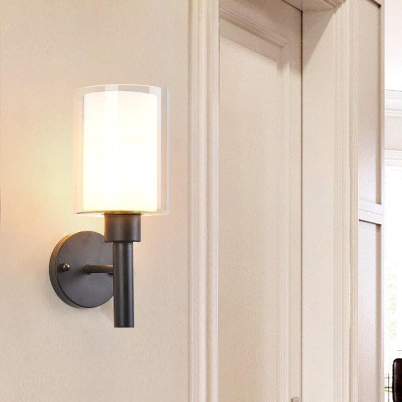 Modern Vanity Lamp Cylinder Glass Wall Light Fixture for Bathroom