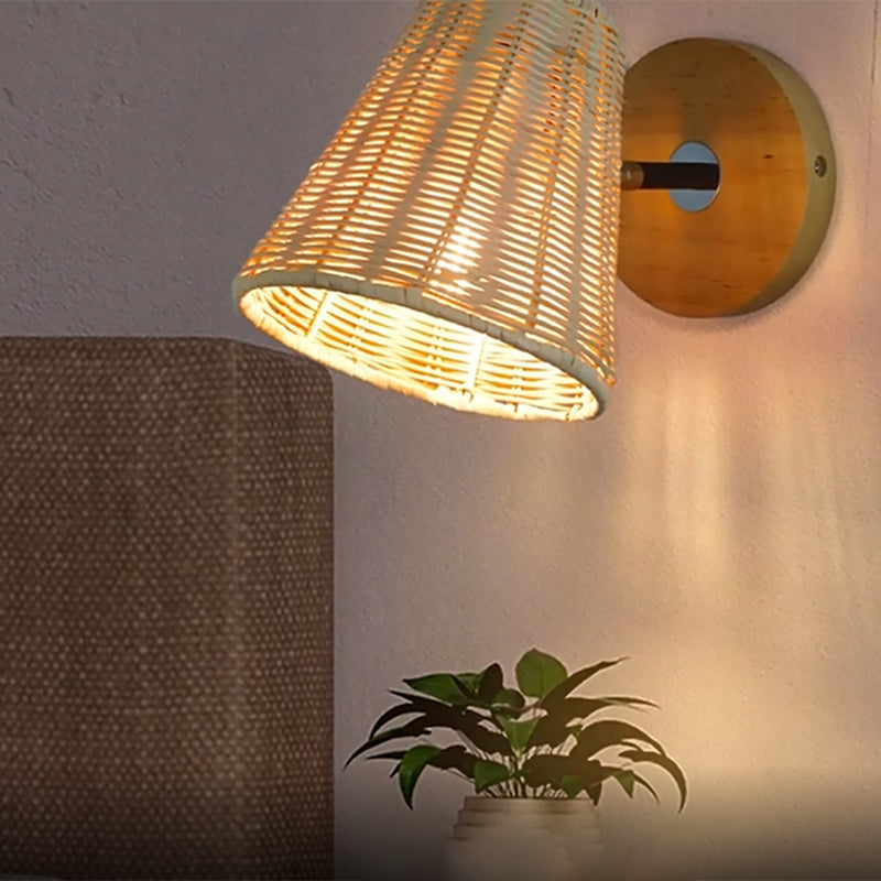 Modern Simple Rattan Vanity Light Cylinder Shape Rotatable Vanity Lamp for Shower Room