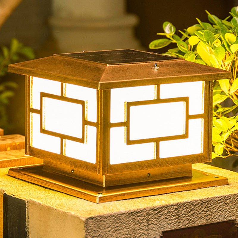 Metal Contemporary Pillar Lamp Square Shape Outdoor Waterproof Light with Acrylic Shade