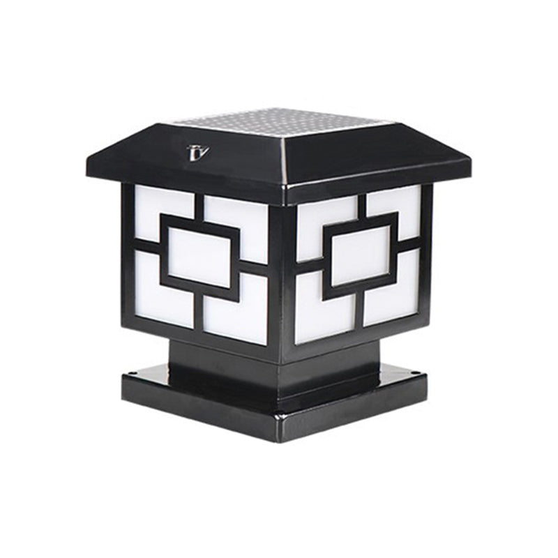 Metal Contemporary Pillar Lamp Square Shape Outdoor Waterproof Light with Acrylic Shade