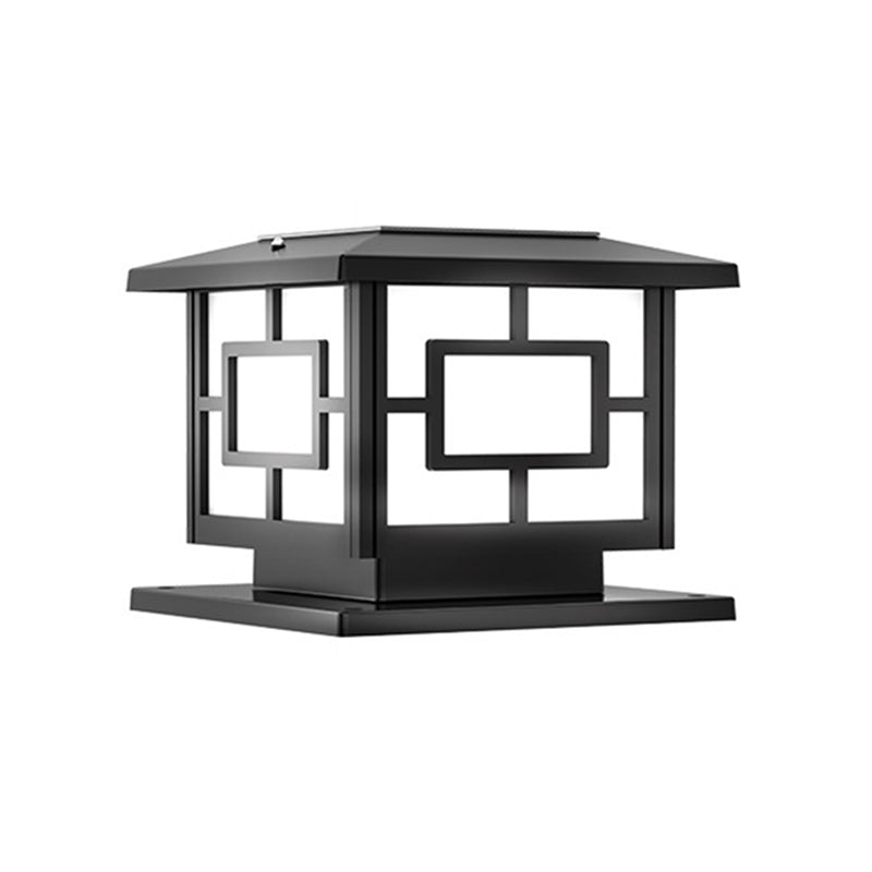 Metal Contemporary Pillar Lamp Square Shape Outdoor Waterproof Light with Acrylic Shade